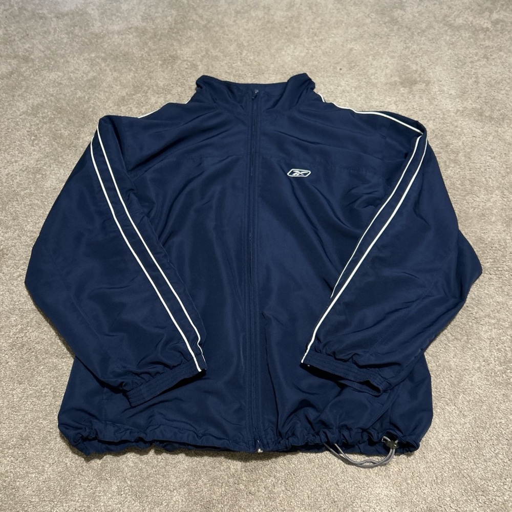 Vintage 90s Reebok Navy and White Athletic Track Jacket